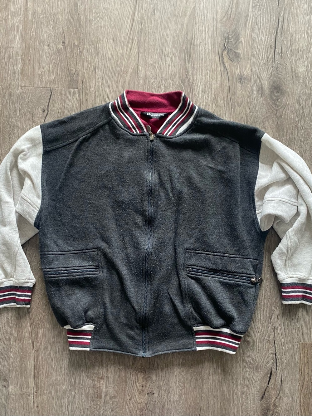 Vintage Designer DIOR Black Body Bomber Jacket. Letterman Style 90s